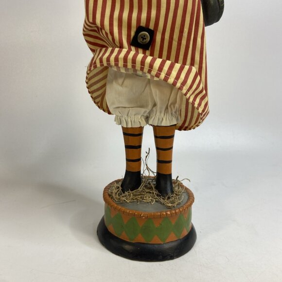 Halloween Pumpkin Head Figurine On Stand Fabric Resin Scarecrow 16 in Vtg - Picture 4 of 10
